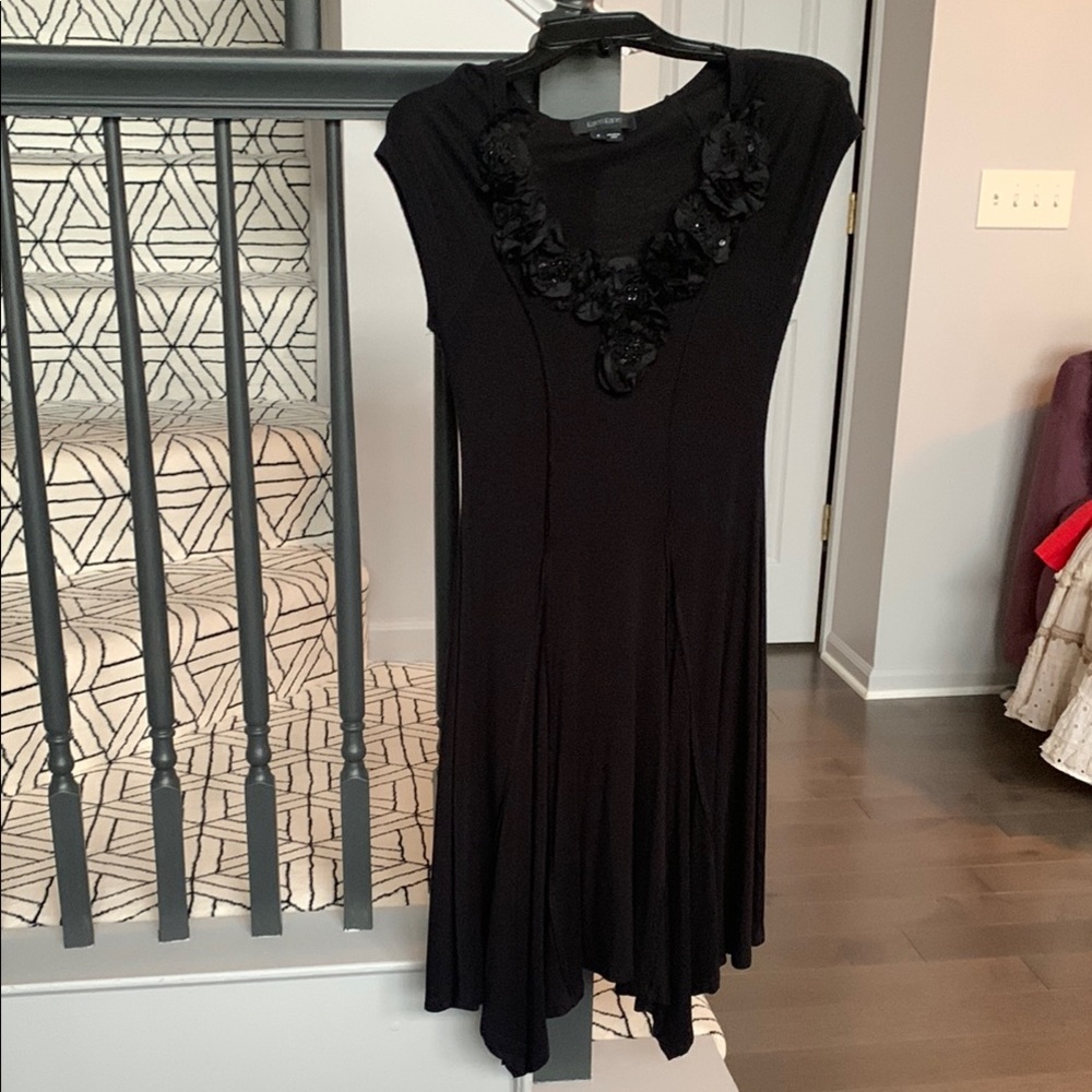 Karen Kane Black Embellished Pleated Asymmetrical Dress